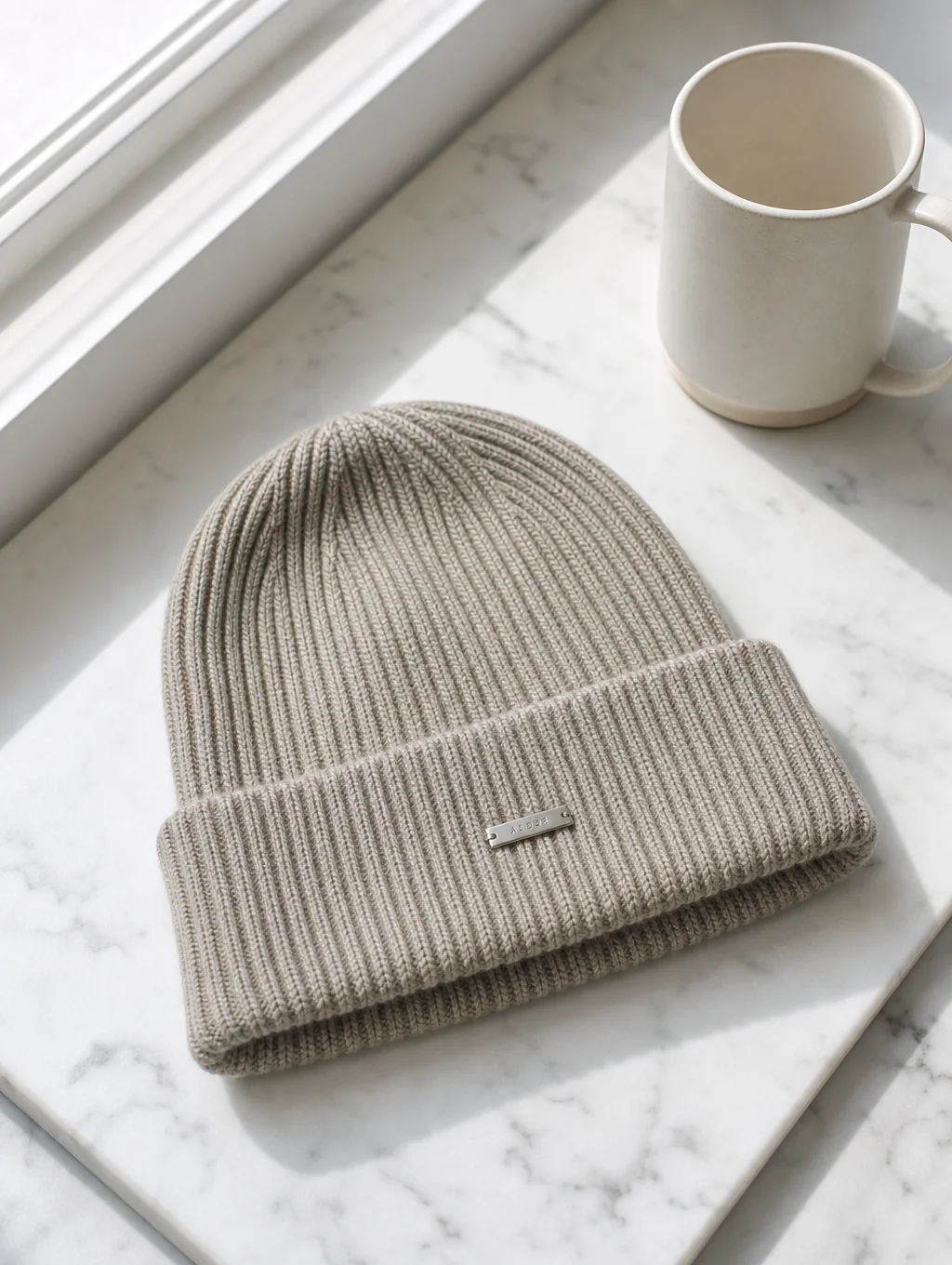Double-layered ribbed merino blend knit beanie