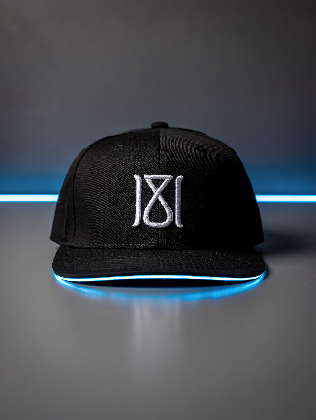 High-crown structured snapback cap with amber stitch